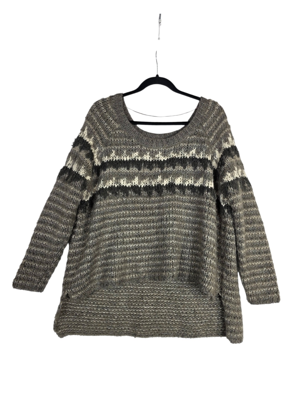 Free People wool & alpaca Bohemian fit Stripe Crewneck Sweater in brown & Cream
